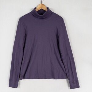 Fair Indigo Turtleneck Top Womens L Purple Organic Pima Cotton Long Sleeve Basic